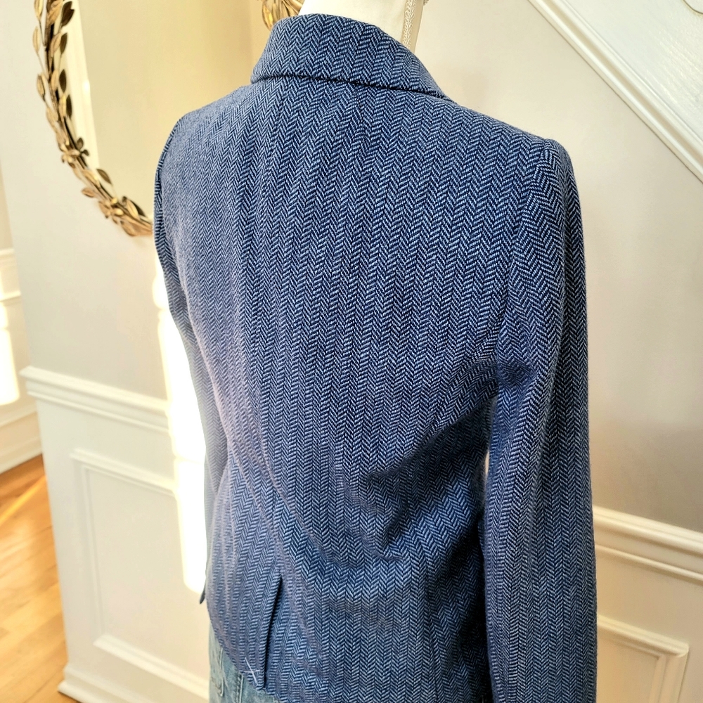 🆕️ J Crew Blue Herringbone Blazer Gold Buttons - Picture 4 of 4
